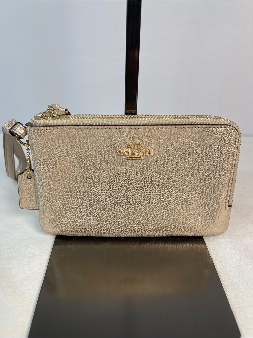 Coach H1680-54813 Double Corner Zip Metallic Gold Leather Wristlet